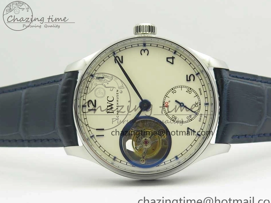 MIROTIME 0111 Cozy Portuguese Tourbillon IW5463 SS ZF Best Edition White Dial Blue Hands on Blue Leather Strap 7172